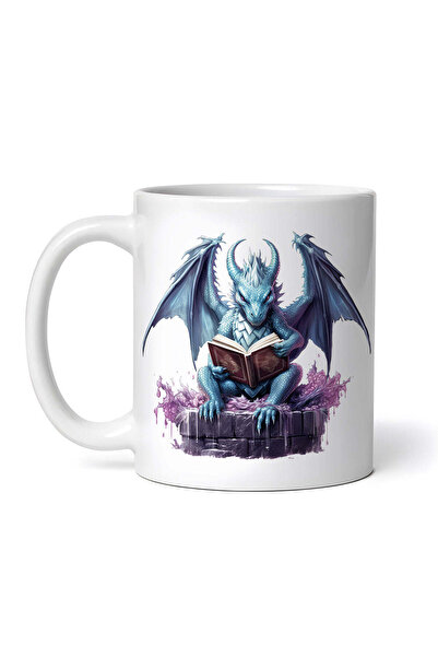 INOVATIX Personalized White Mug, Horned Dragon Reads Books, Inovatix®. 330ml