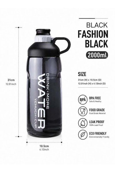 Generic Outdoor Large Capacity Water Bottle Plastic, 2L