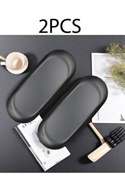Generic 2 Pcs Oval Iron Plate Black 18 x 8.5cm Storage Metal Iron Tray for Je...