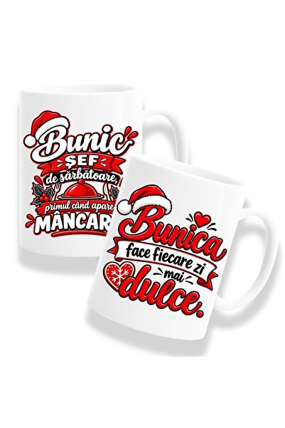OEM Set de 2 căni cu mesaj: „Bunica face fiecare zi mai dulce.” alb, 330ml, c...