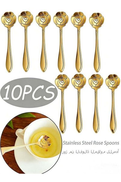 Generic 10 Pieces Stainless Steel Rose Flower Spoon Set Food Grade Tableware ...