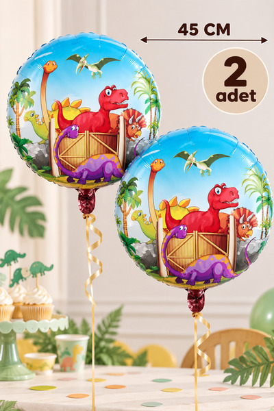 Baloncu Nene Dinosaur Foil Balloon 45 cm 2 Pieces Children's Birthday Jurassi...