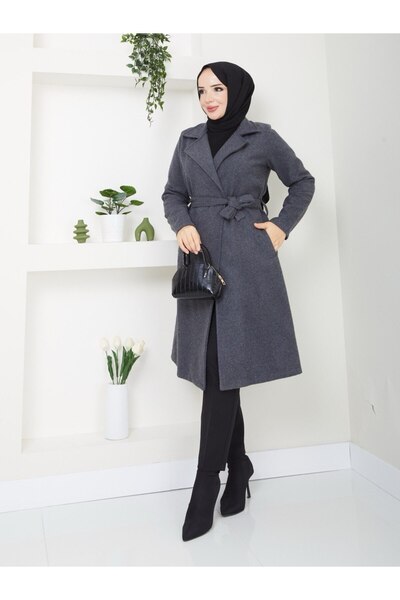 Rema Women's 110 cm Length Unlined Cashmere Coat with Pocket and Belt Details