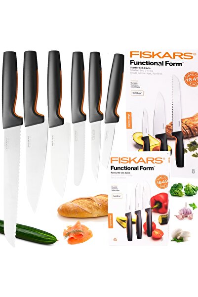 FiSKARS SET COMPLET 6 CUȚITE DE BUCĂTĂRIE PENTRU TĂIȚĂT ȘI FELIAT, TIP CHEF "