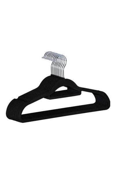 Generic 10-Piece Flocking Hanger Set Black 45x24.5x0.5cm