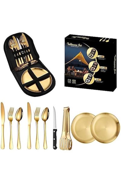Generic Camping Utensil Set,Portable Picnic Cutlery Set 10 Pcs with Case, Sta...
