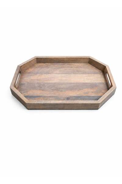 Generic Premium White Wash Rectangular Wood Serving Tray with Cut-Out Handles...