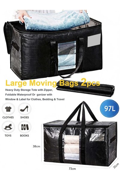 Generic Large Moving Bags 2pcs Heavy Duty Storage Tote with Zipper, Foldable ...