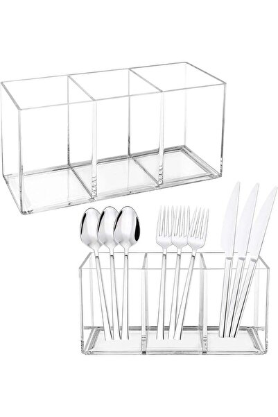 Generic 2 Pack Modern Elegant Acrylic Cutlery Storage Organizer – Clear Trans...
