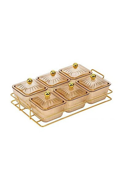 Generic 6 pcs Serving Bowls Set with Gold Metal Rack Tray, Removable Condimen...