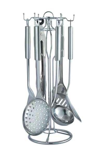 Generic 6-Piece Cooking Tool Set With Stand Silver 16x16x41cm