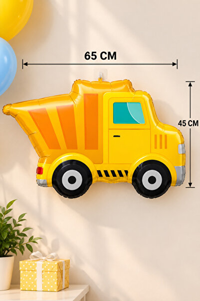 Baloncu Nene Excavator Truck Foil Balloon 65X45 cm Yellow Dump Truck Construc...