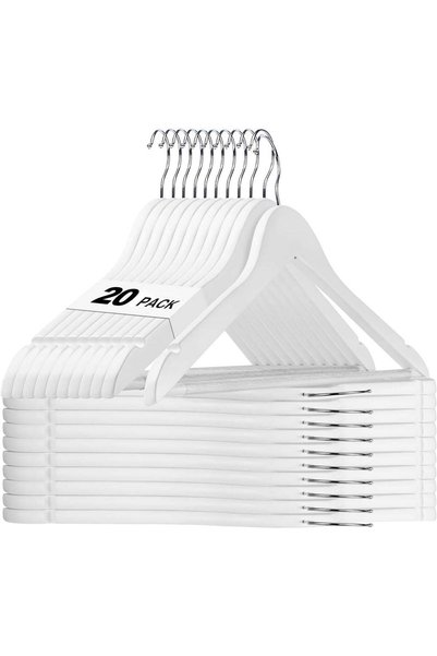 Generic HOUSE DAY 20 Pack White Wooden Suit Hanger Non-Slip Cloth Hangers Woo...