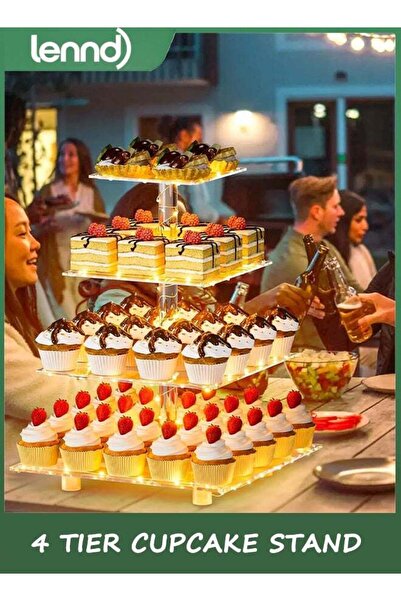Generic 4 Tier Cake Stand Acrylic Tower Display with LED Light Premium Holder...