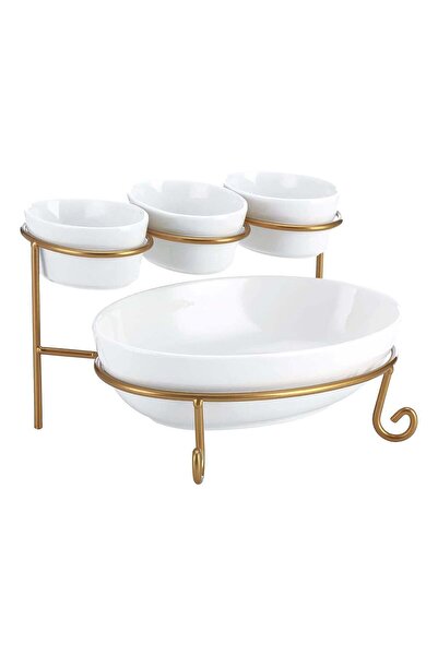 Generic Shallow 4"/9.25" 2 Tier Serving Stand Oval Serving Bowl with Metal Ra...