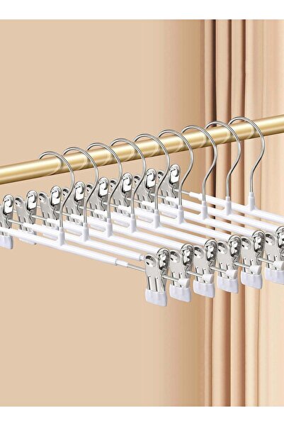 Generic 10 Pack 12 Inch Heavy Duty Pants Hangers with Clips, Metal, White, No...