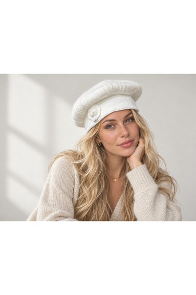 Şirin Giyim Aksesuar Women's Angora Hat with Pompom Flower Detail - Flexible ...
