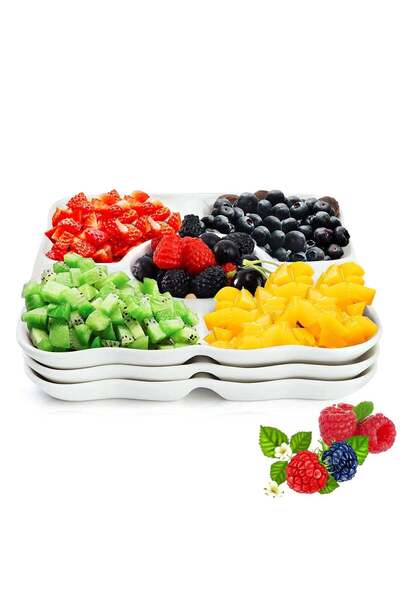 Generic 3-piece White Plastic Divided Serving Tray Set - Ideal for Appetizers...