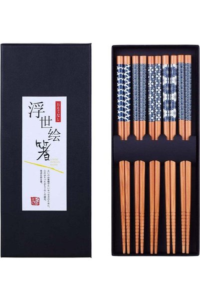 Generic 5 Pairs Natural Bamboo Chopsticks Reusable Classic Japanese Style Cho...