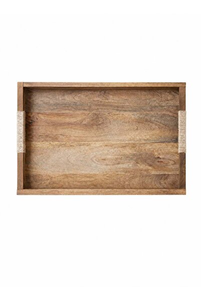 Generic Premium Rectangular Wood Serving Tray with Silver Handles, size: 42x3...