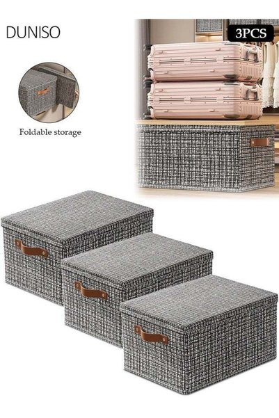 Generic 3 Pack Black Foldable Storage Boxes with Lids, Medium Non-Woven Fabri...