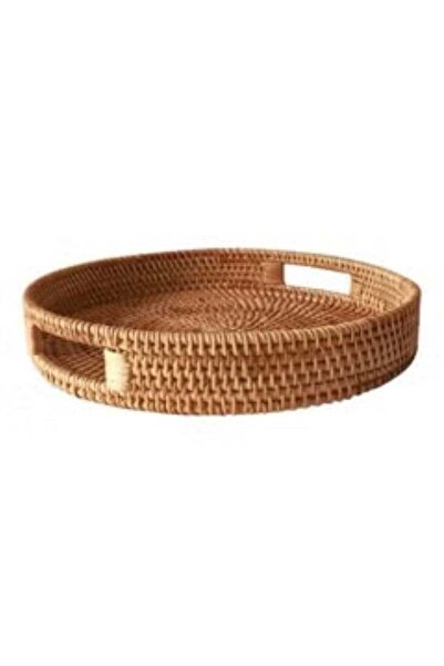 Generic 1 Piece Multipurpose Use Round Woven Serving Tray with Handles Brown ...