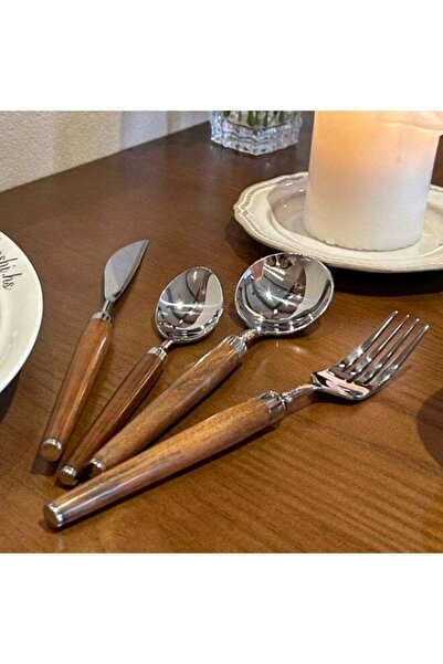 Generic Walnut wood handle stainless steel cutlery set