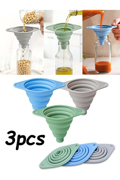 Generic 3 Pack Food Grade Silicone Collapsible Kitchen Funnel Set Space Savin...