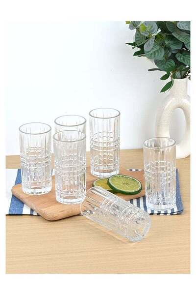 Generic Embossed Pattern Highball Glasses, Set of 6 Drinking Glasses, 360ml D...