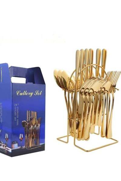 Generic Stainless steel knife, fork and spoon set 24 pieces gold Suitable for...