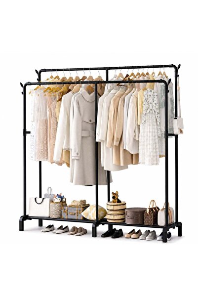 Generic Double Rail Rod Clothing Rack Heavy Duty Dual Layer Clothes Drying St...