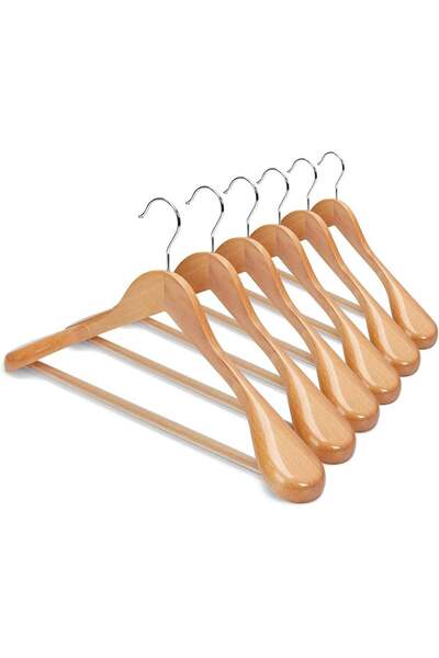Generic HOUSE DAY 6-Pack Wide Shoulder Wooden Hangers,Natural Suit Hangers wi...