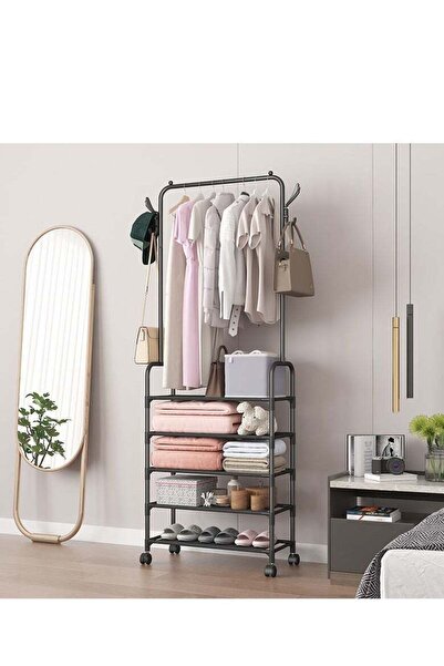 Generic 5-Tier Shoe Rack with Coat Rack Hall Tree Lightweight Metal Movable S...