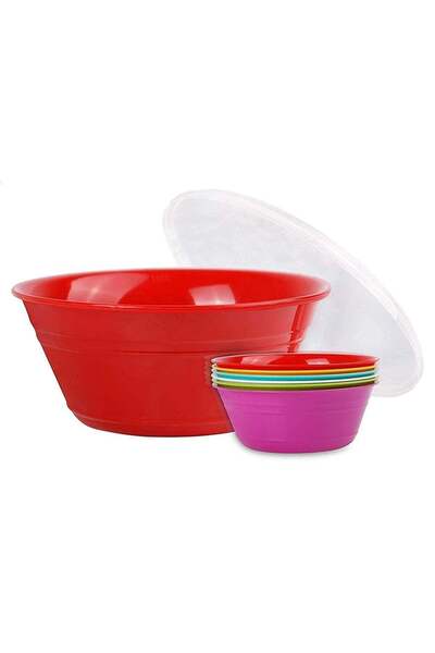 Generic Large Fruit Bowl with Lid + 6 Small Bowls – Assorted Colors | Plastic...