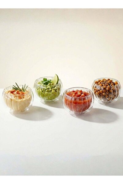 Generic Set of 4- 100 ML Borosilicate Double wall Stripe Glass Dip Bowl. Eleg...