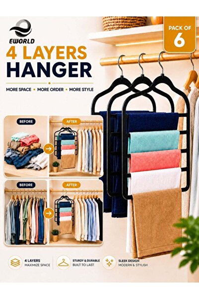Generic Pack of 6 Non-Slip Clothes Hangers with 4 layers, The Ultimate Space-...