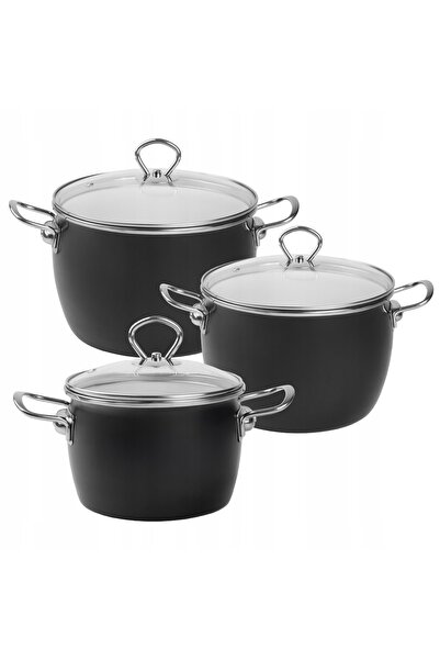 Silesia Emalia Set de vase emailate MARYNA 2,3l / 4l / 5l negre INDUCȚIE