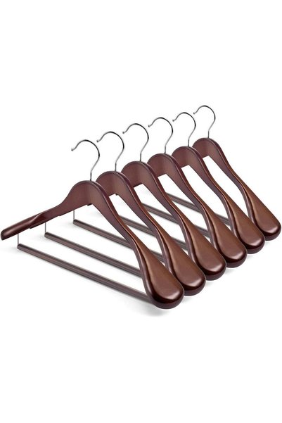 Generic HOUSE DAY Wide Shoulder Wooden Hangers with Non-Slip Pant Holder - 6 ...