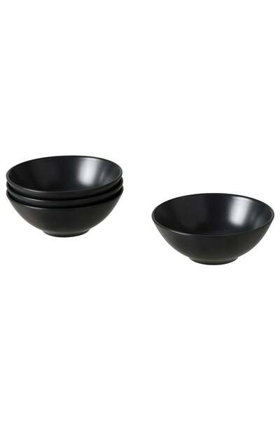 Generic Matt Glazed Stoneware Bowl Set, Dark Grey, 16 cm, 4 Pack