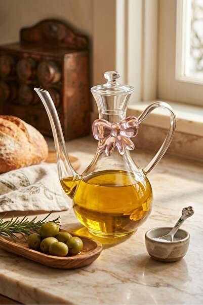 ALBETTO 750ml Borosilikat Cam Kulplu Yağdanlık - Fiyonk Detay Cam Yağlık