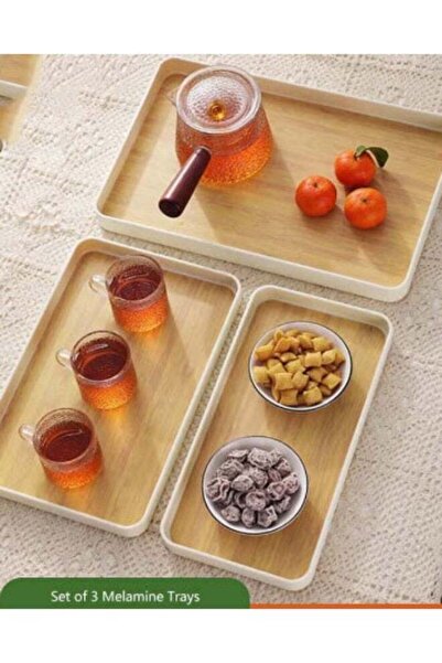 Generic 3PCS Plastic Serving Trays - Ivory Wheat Straw Trays for Serving Food...