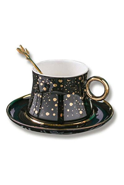 Generic 3-Piece Cup And Saucer With Spoon Black 250ml