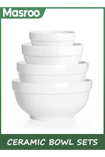 Generic Porcelain Serving Bowls, 1890/1240/650/355ml Nesting Bowls, White Cer...