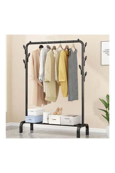 Generic Standing Clothes and Shoe Rack With Tree Shaped Holding Hooks Black 1...