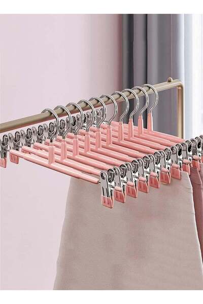 Generic 10 Pack 12 Inch Heavy Duty Pants Hangers with Clips, Metal, Pink, Non...