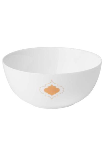Generic Serving Bowl, Tempered Glass with Gold Emblem, White, 21 cm