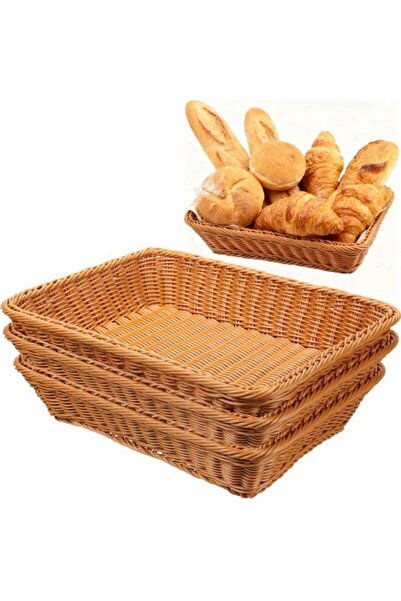 Generic 3 Pack Wicker Bread Baskets for Serving 15.8 Inch Rattan Tray Rectang...