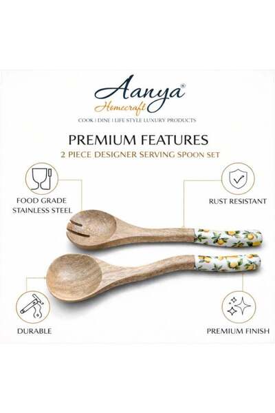 Generic Premium Acacia Wood Salad Server Set – 2 Piece Designer Serving Spoon...