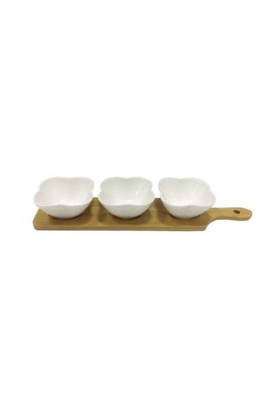 Generic Wooden Serving Board with 3 Ceramic Bowls, Appetizer Serving Tray wit...