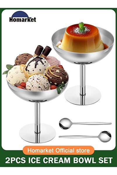 Generic 2 Pack Multifunctional Stainless Steel Dessert Bowl Elegant Ice Cream...